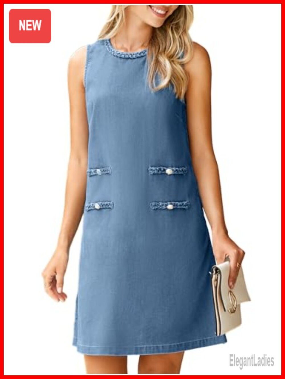 Sleeveless Denim Mini Dress with Pockets Casual Summer Jean Dress